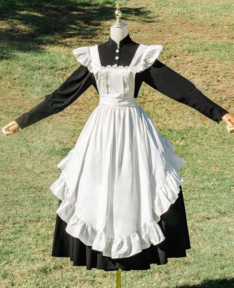 ロングメイド服　クラシカル　コスプレ　創作 クラシカル ロングメイド服 S/M/L 長袖 正統派 スタンダード